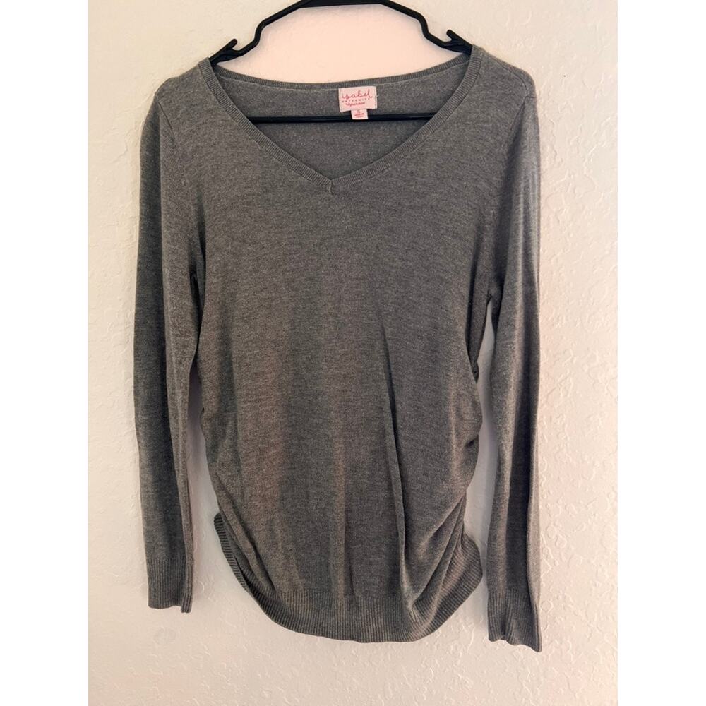 Isabel Maternity Gray Ruched V-Neck Sweater Size S